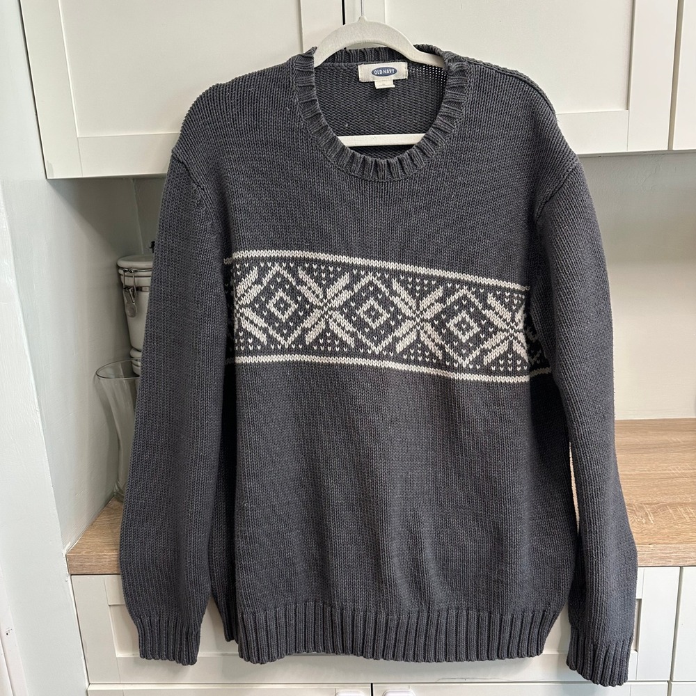 VTG Mens Grunge Fair Isle Sweater XL Geometric Shaker Knit Crewneck Y2K Nordic